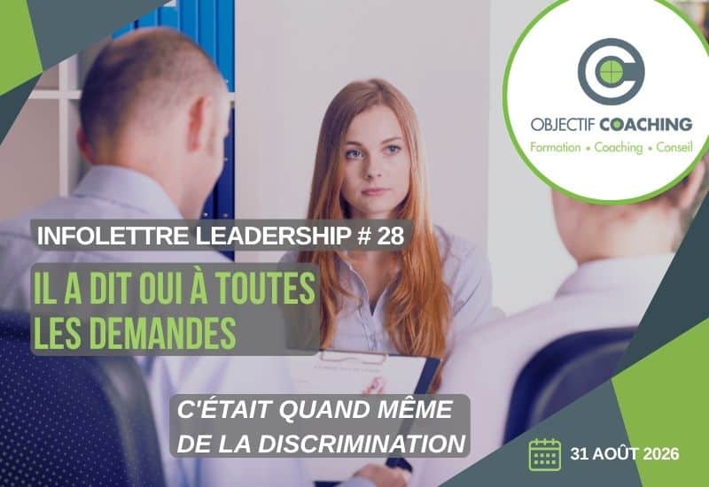 Discrimination à l'embauche — candidate en entrevue de sélection face à un comité, Infolettre Leadership #28 Objectif Coaching